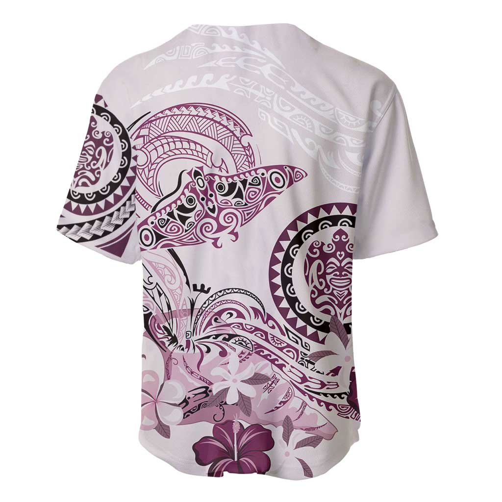 Polynesian Manta Ray Baseball Jersey Pink Floral Turtle Tattoo - Polynesian Pride