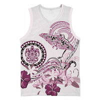 Polynesian Manta Ray Basketball Jersey Pink Floral Turtle Tattoo - Polynesian Pride