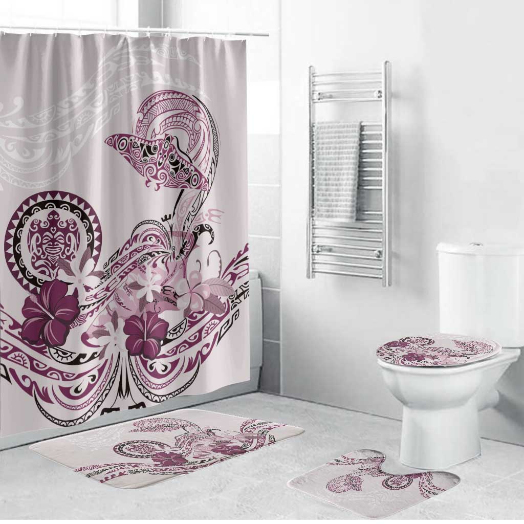Polynesian Manta Ray Bathroom Set Pink Floral Turtle Tattoo - Polynesian Pride