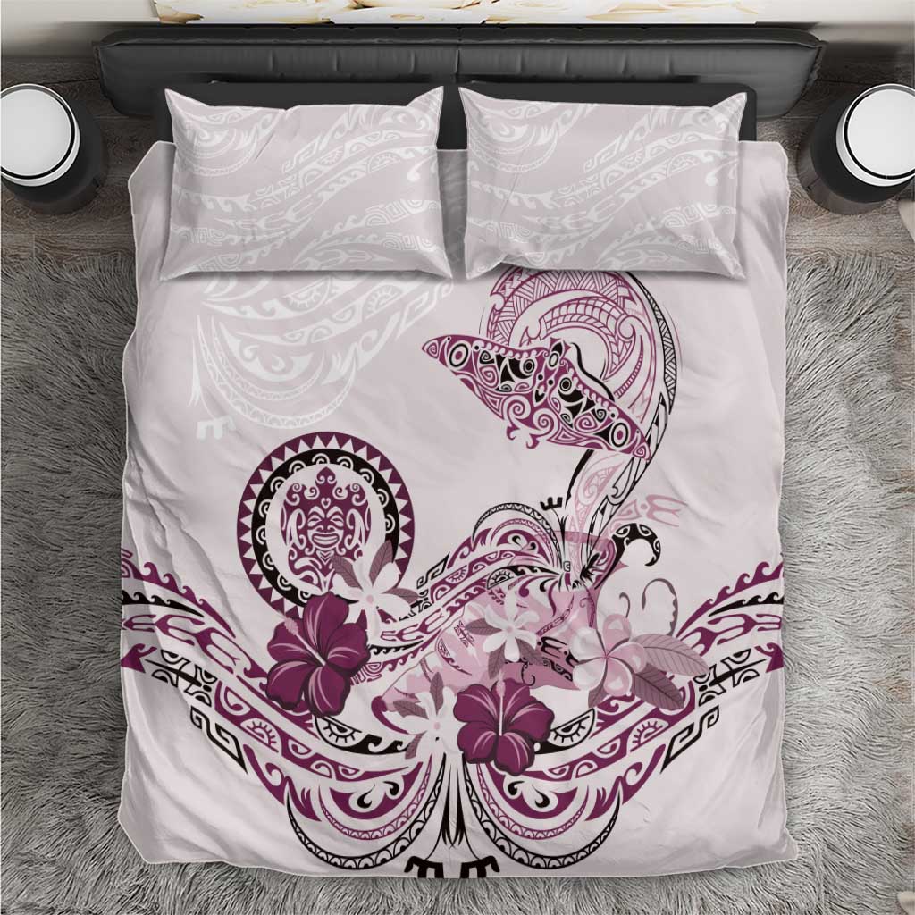 Polynesian Manta Ray Bedding Set Pink Floral Turtle Tattoo - Polynesian Pride