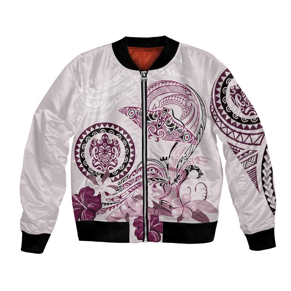 Polynesian Manta Ray Bomber Jacket Pink Floral Turtle Tattoo - Polynesian Pride