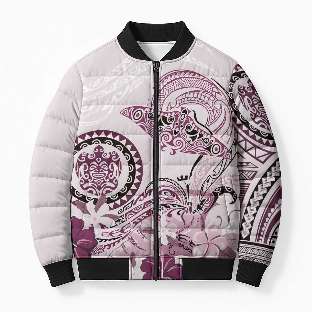 Polynesian Manta Ray Bomber Puffer Jacket Pink Floral Turtle Tattoo - Polynesian Pride
