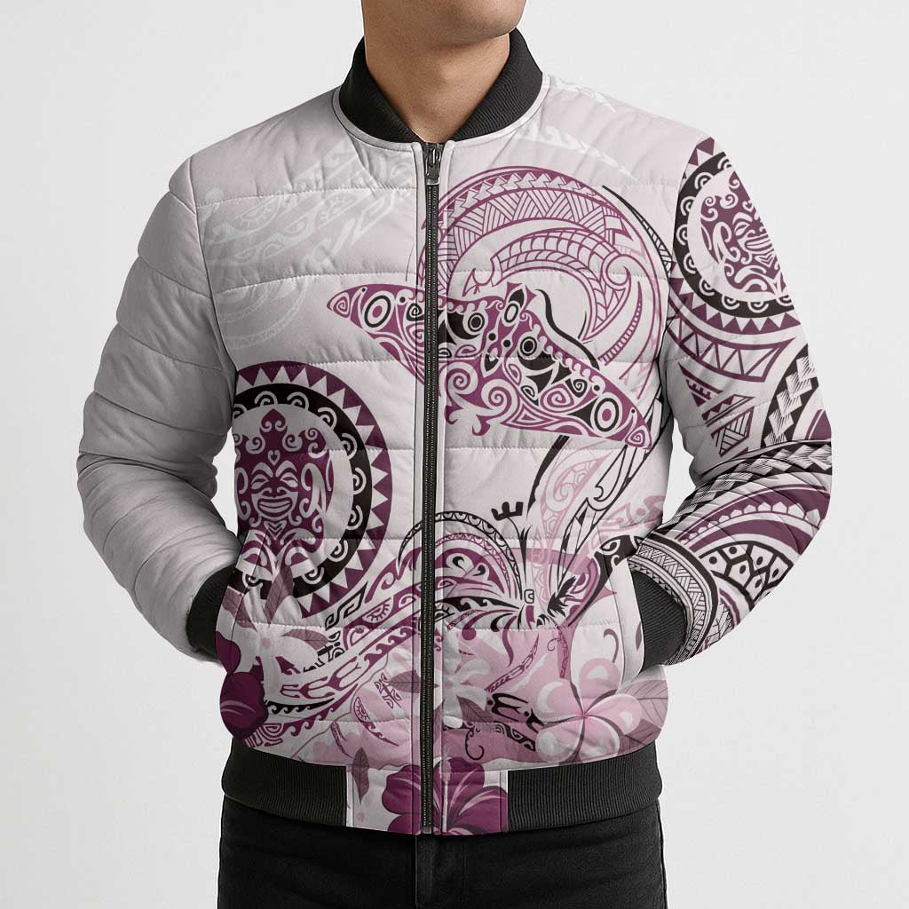 Polynesian Manta Ray Bomber Puffer Jacket Pink Floral Turtle Tattoo - Polynesian Pride
