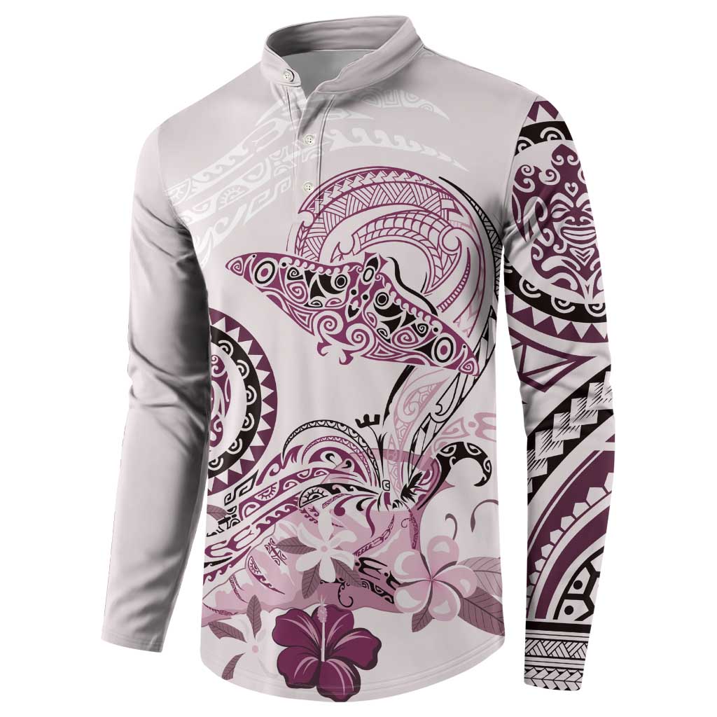 Polynesian Manta Ray Button Sweatshirt Pink Floral Turtle Tattoo - Polynesian Pride