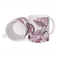 Polynesian Manta Ray Ceramic Mug Pink Floral Turtle Tattoo - Polynesian Pride