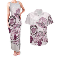 Polynesian Manta Ray Couples Matching Tank Maxi Dress and Hawaiian Shirt Pink Floral Turtle Tattoo - Polynesian Pride