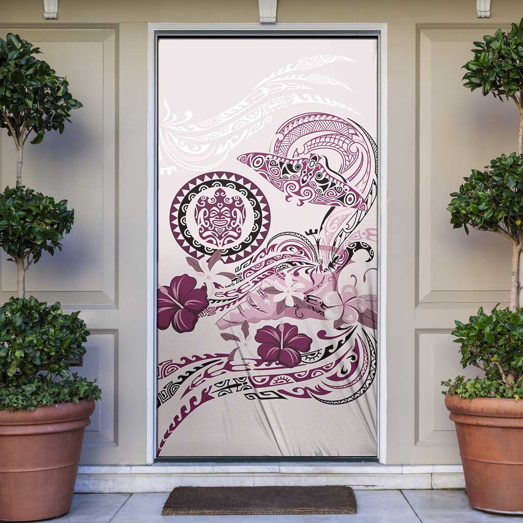 Polynesian Manta Ray Door Cover Pink Floral Turtle Tattoo - Polynesian Pride
