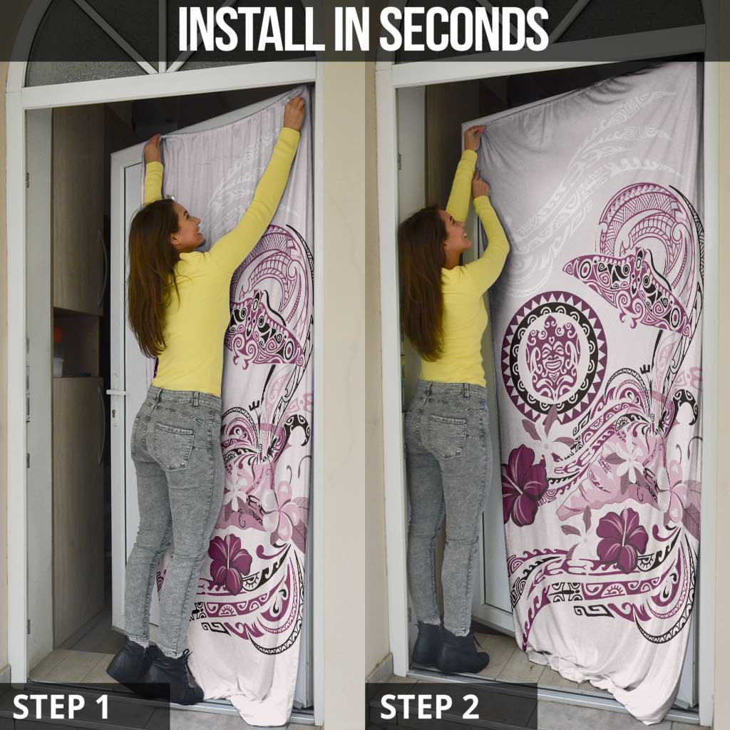 Polynesian Manta Ray Door Cover Pink Floral Turtle Tattoo - Polynesian Pride