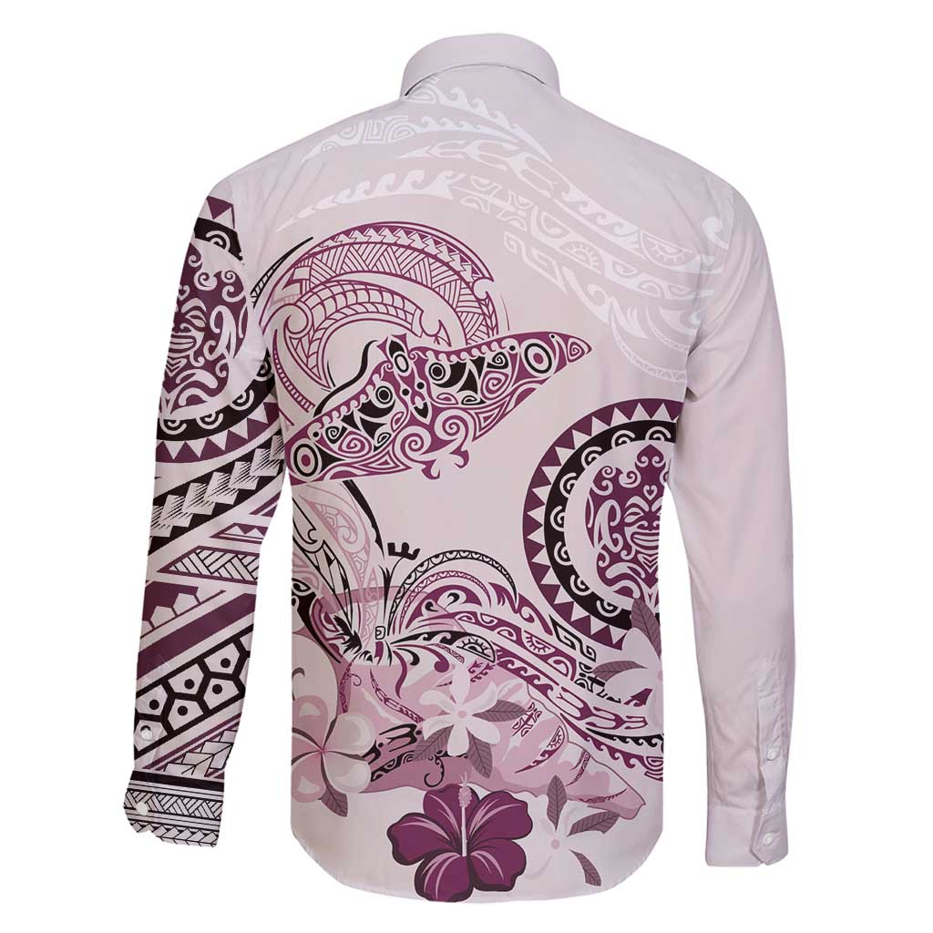 Polynesian Manta Ray Family Matching Off Shoulder Short Dress and Hawaiian Shirt Pink Floral Turtle Tattoo - Polynesian Pride