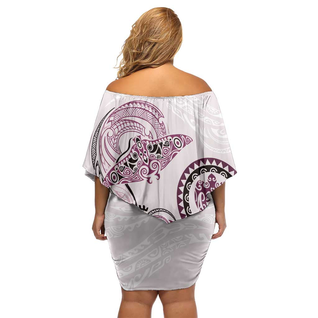 Polynesian Manta Ray Family Matching Off Shoulder Short Dress and Hawaiian Shirt Pink Floral Turtle Tattoo - Polynesian Pride