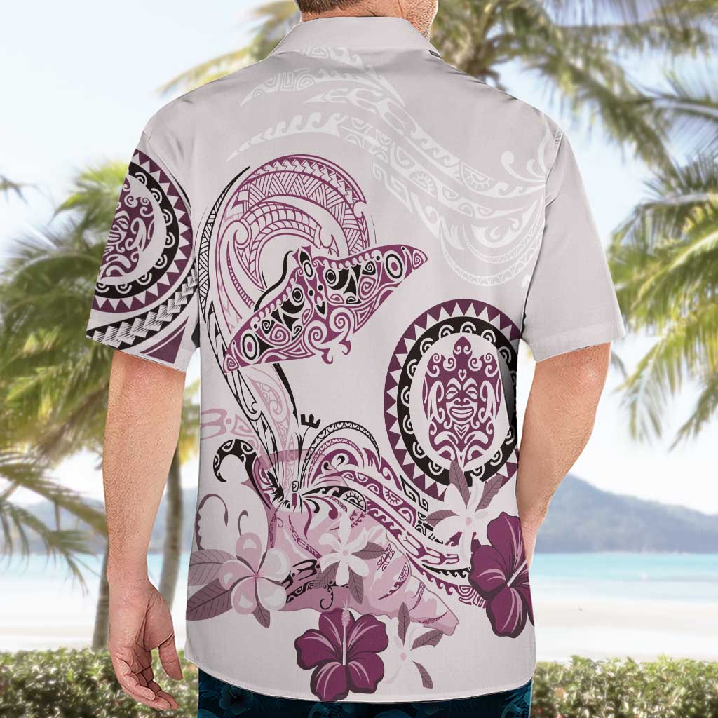 Polynesian Manta Ray Hawaiian Shirt Pink Floral Turtle Tattoo - Polynesian Pride