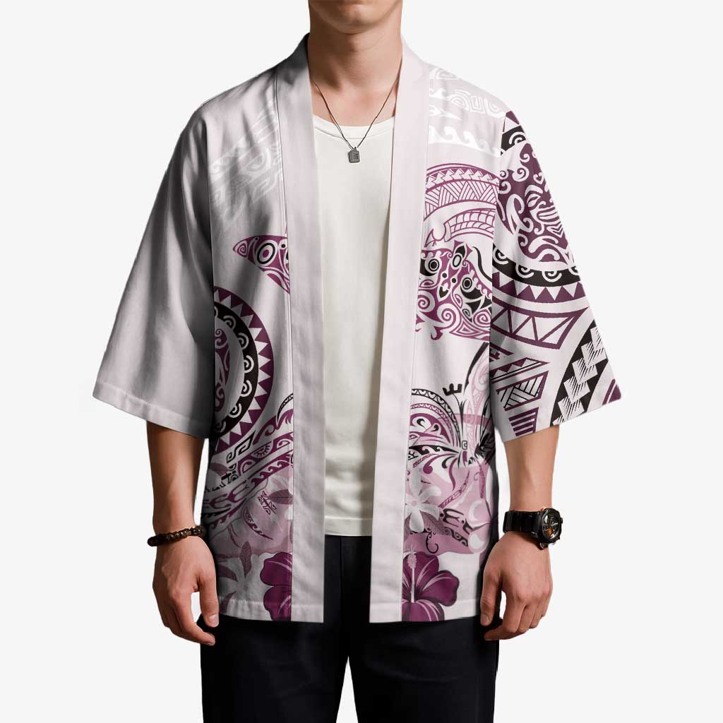 Polynesian Manta Ray Kimono Pink Floral Turtle Tattoo - Polynesian Pride