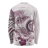 Polynesian Manta Ray Long Sleeve Shirt Pink Floral Turtle Tattoo - Polynesian Pride
