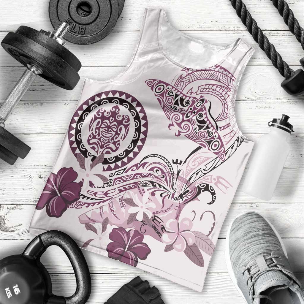 Polynesian Manta Ray Men Tank Top Pink Floral Turtle Tattoo - Polynesian Pride