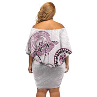 Polynesian Manta Ray Off Shoulder Short Dress Pink Floral Turtle Tattoo - Polynesian Pride