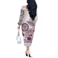 Polynesian Manta Ray Off The Shoulder Long Sleeve Dress Pink Floral Turtle Tattoo - Polynesian Pride