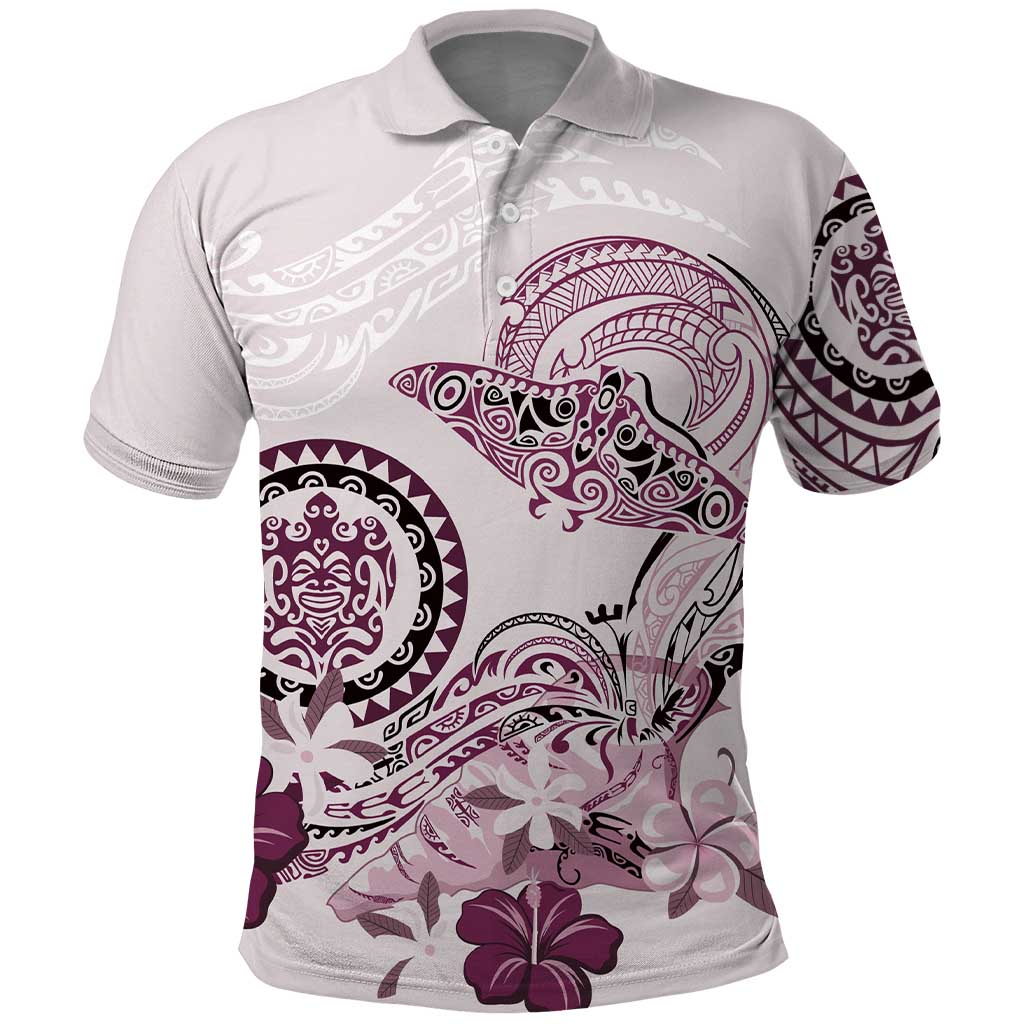 Polynesian Manta Ray Polo Shirt Pink Floral Turtle Tattoo - Polynesian Pride