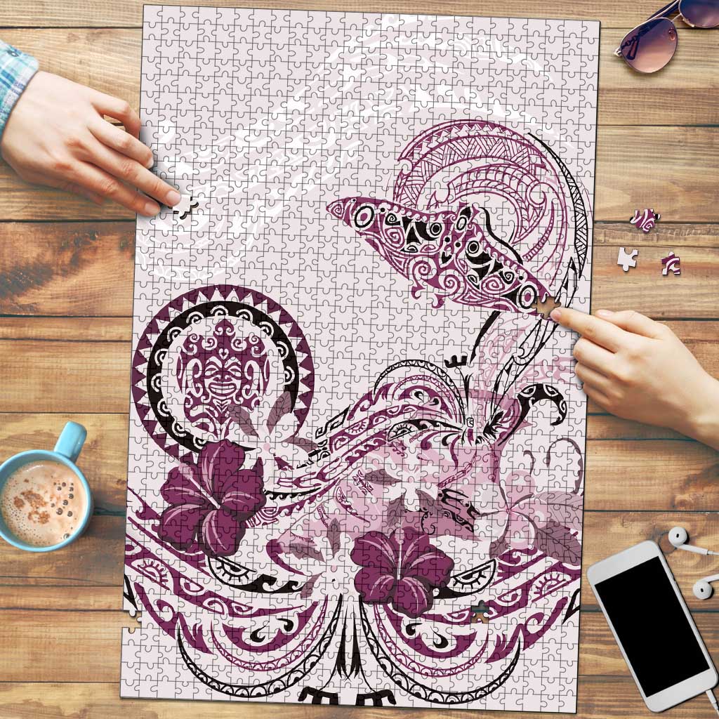 Polynesian Manta Ray Puzzle Pink Floral Turtle Tattoo - Polynesian Pride