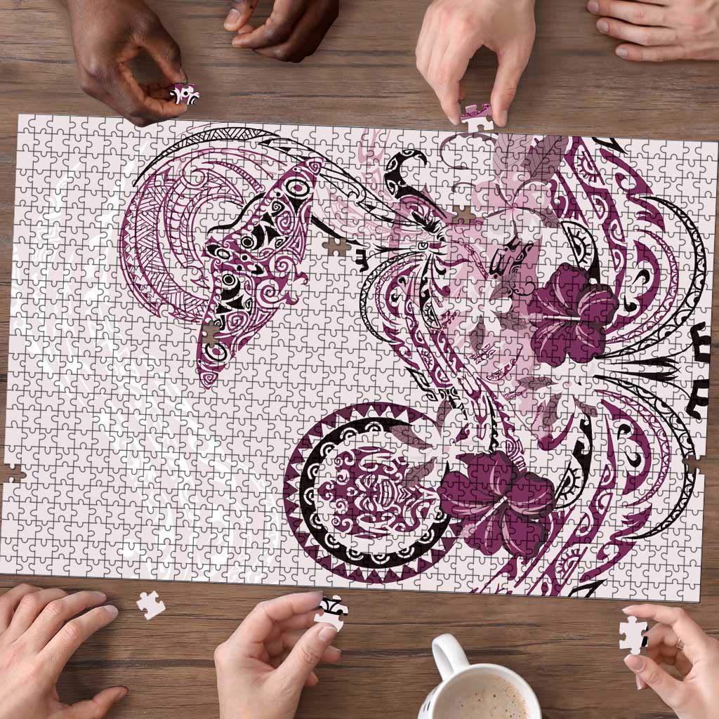 Polynesian Manta Ray Puzzle Pink Floral Turtle Tattoo - Polynesian Pride