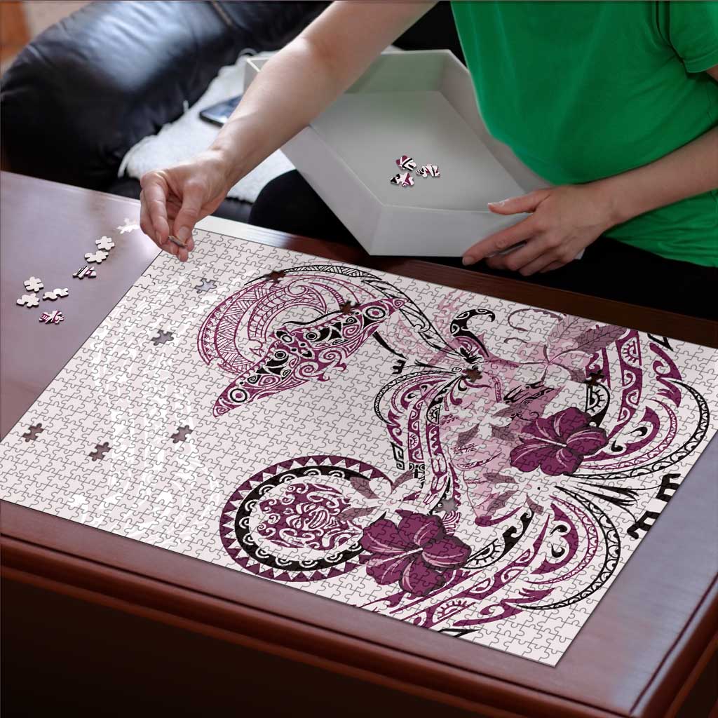 Polynesian Manta Ray Puzzle Pink Floral Turtle Tattoo - Polynesian Pride