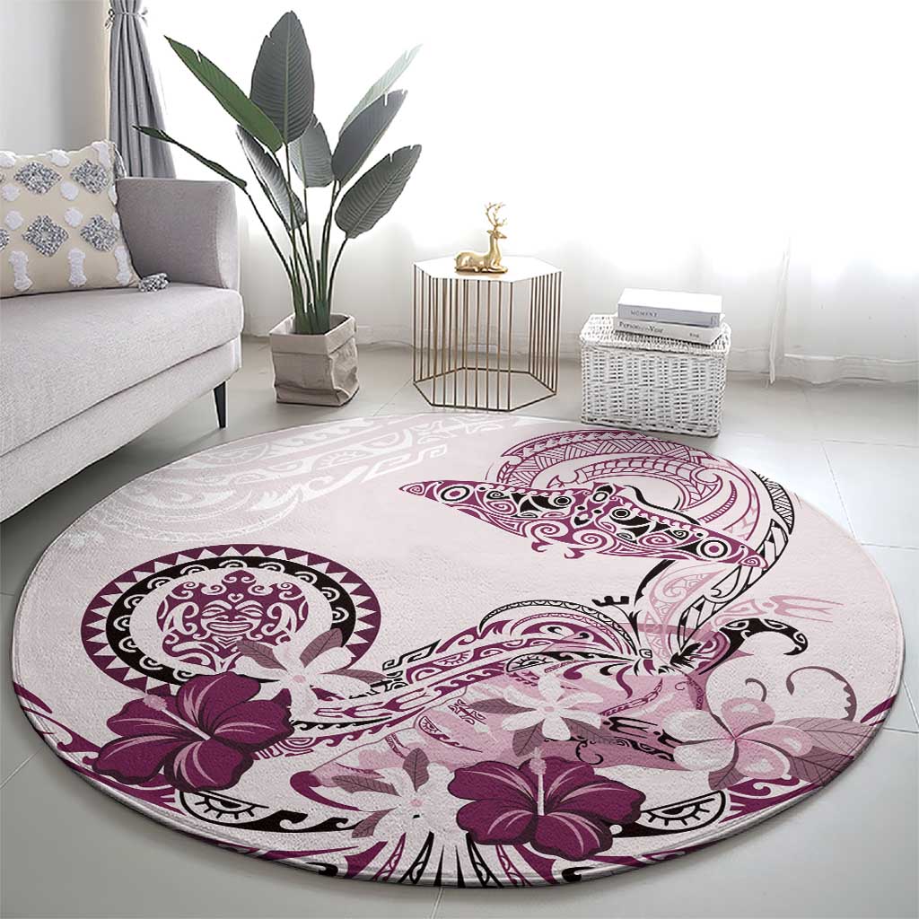 Polynesian Manta Ray Round Carpet Pink Floral Turtle Tattoo - Polynesian Pride
