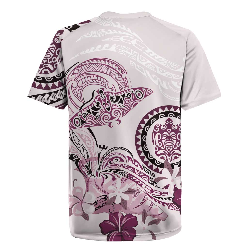 Polynesian Manta Ray Rugby Jersey Pink Floral Turtle Tattoo - Polynesian Pride