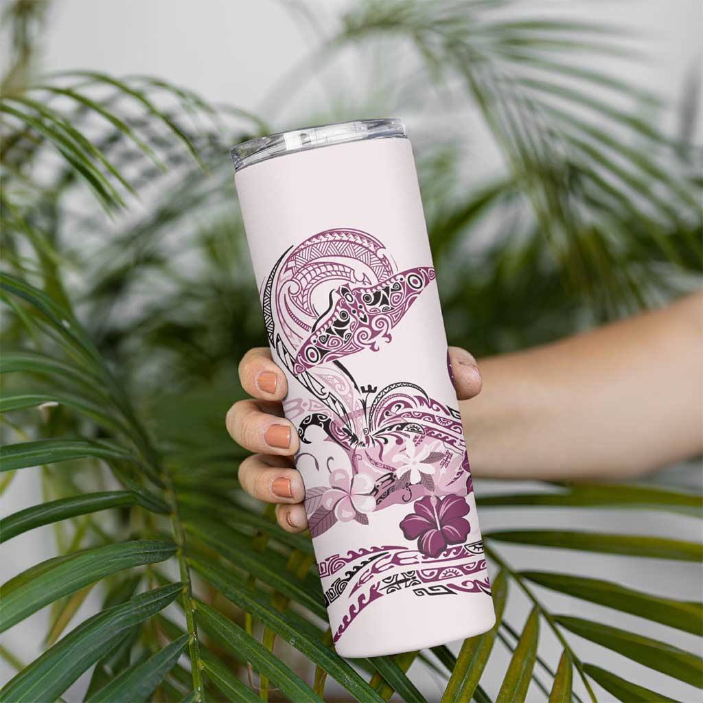 Polynesian Manta Ray Skinny Tumbler Pink Floral Turtle Tattoo - Polynesian Pride
