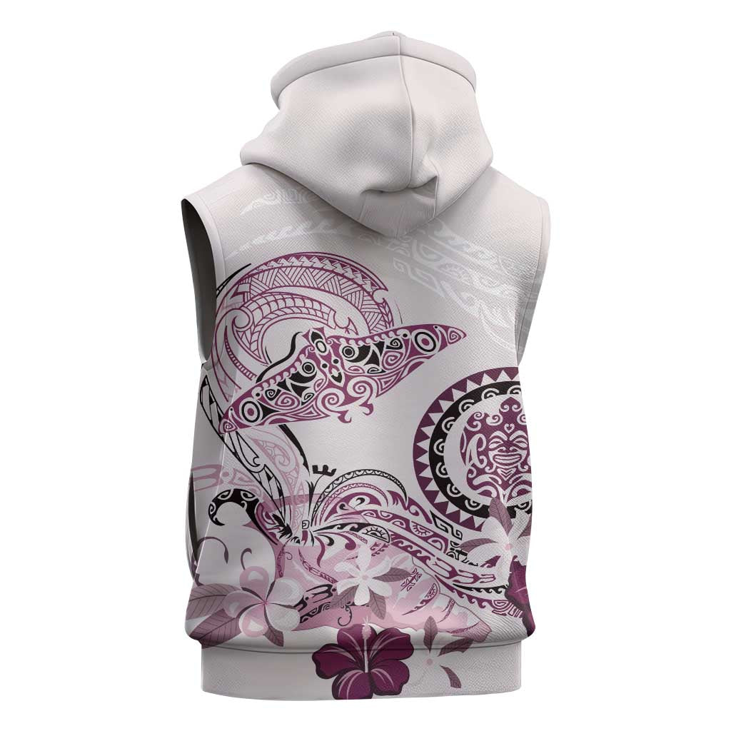 Polynesian Manta Ray Sleeveless Zip Hoodie Pink Floral Turtle Tattoo - Polynesian Pride