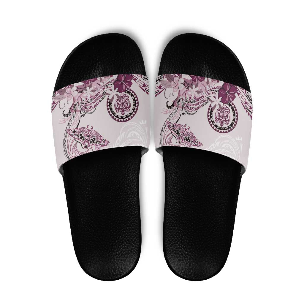 Polynesian Manta Ray Slide Sandals Pink Floral Turtle Tattoo - Polynesian Pride