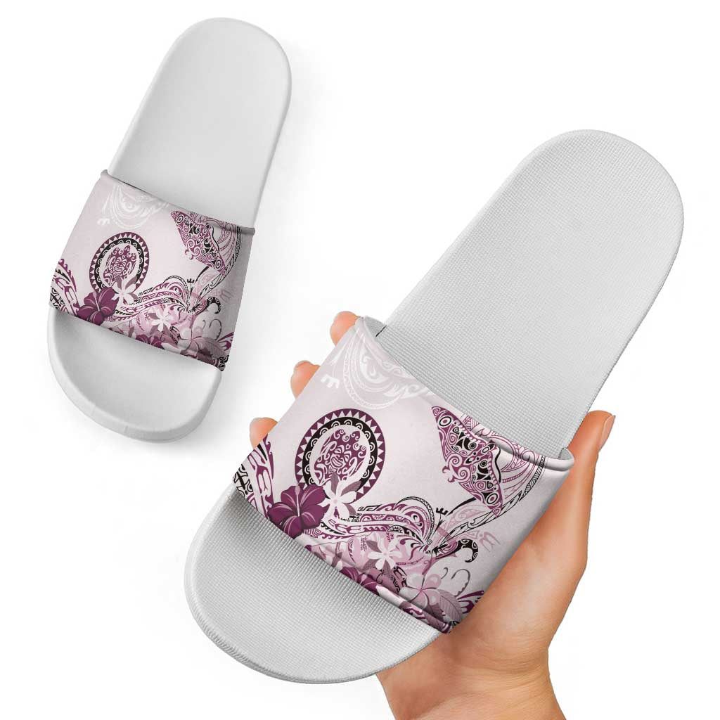 Polynesian Manta Ray Slide Sandals Pink Floral Turtle Tattoo - Polynesian Pride