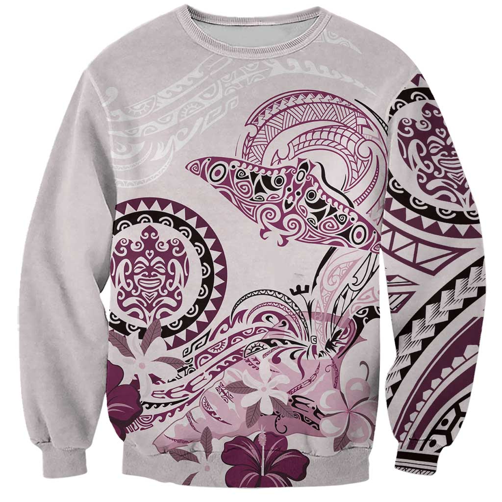 Polynesian Manta Ray Sweatshirt Pink Floral Turtle Tattoo - Polynesian Pride