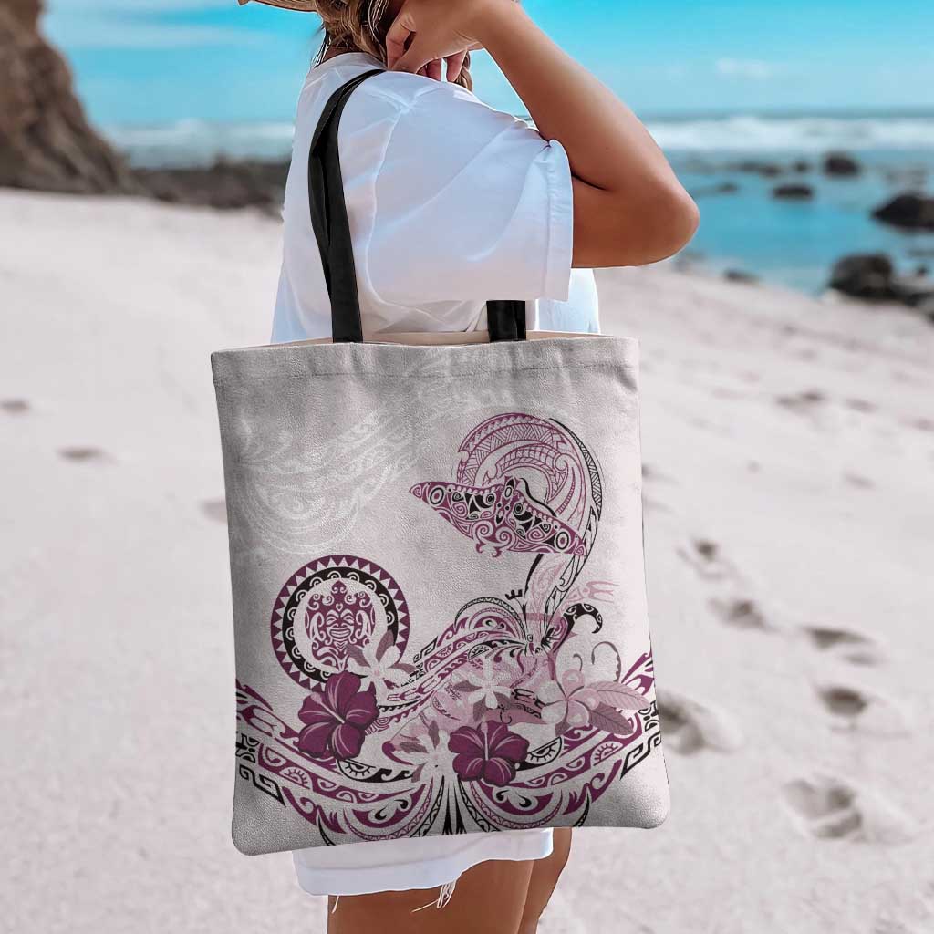 Polynesian Manta Ray Tote Bag Pink Floral Turtle Tattoo - Polynesian Pride