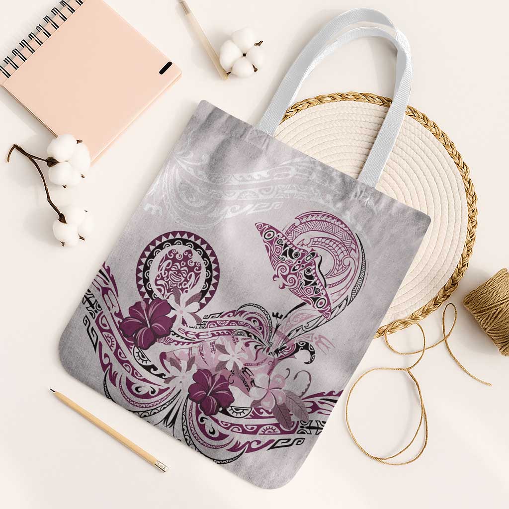Polynesian Manta Ray Tote Bag Pink Floral Turtle Tattoo - Polynesian Pride