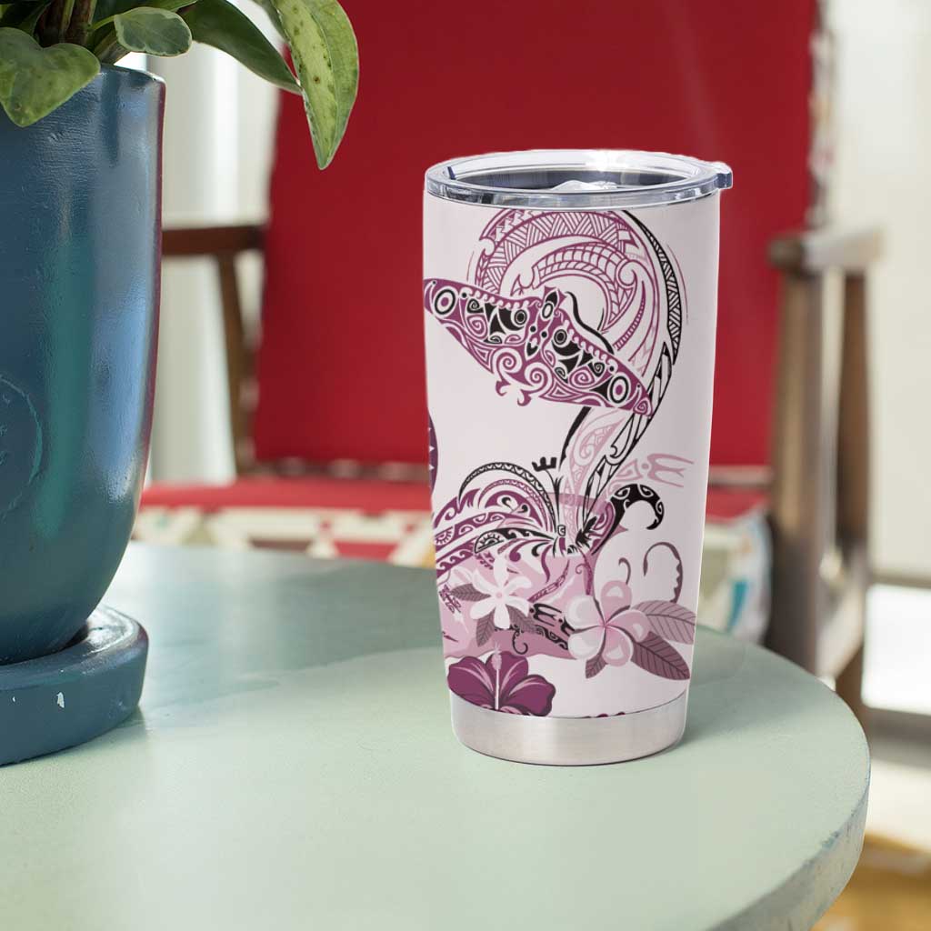 Polynesian Manta Ray Tumbler Cup Pink Floral Turtle Tattoo - Polynesian Pride