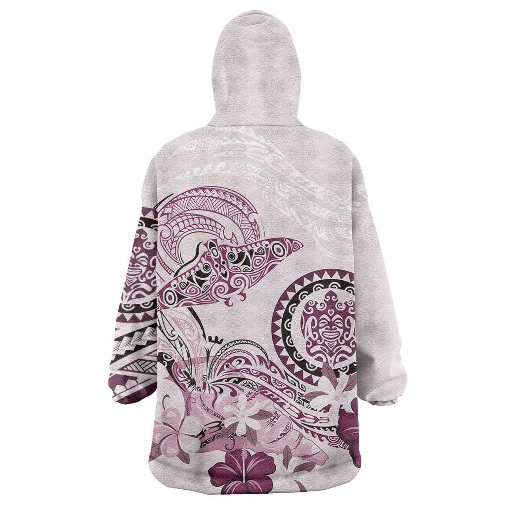 Polynesian Manta Ray Wearable Blanket Hoodie Pink Floral Turtle Tattoo - Polynesian Pride