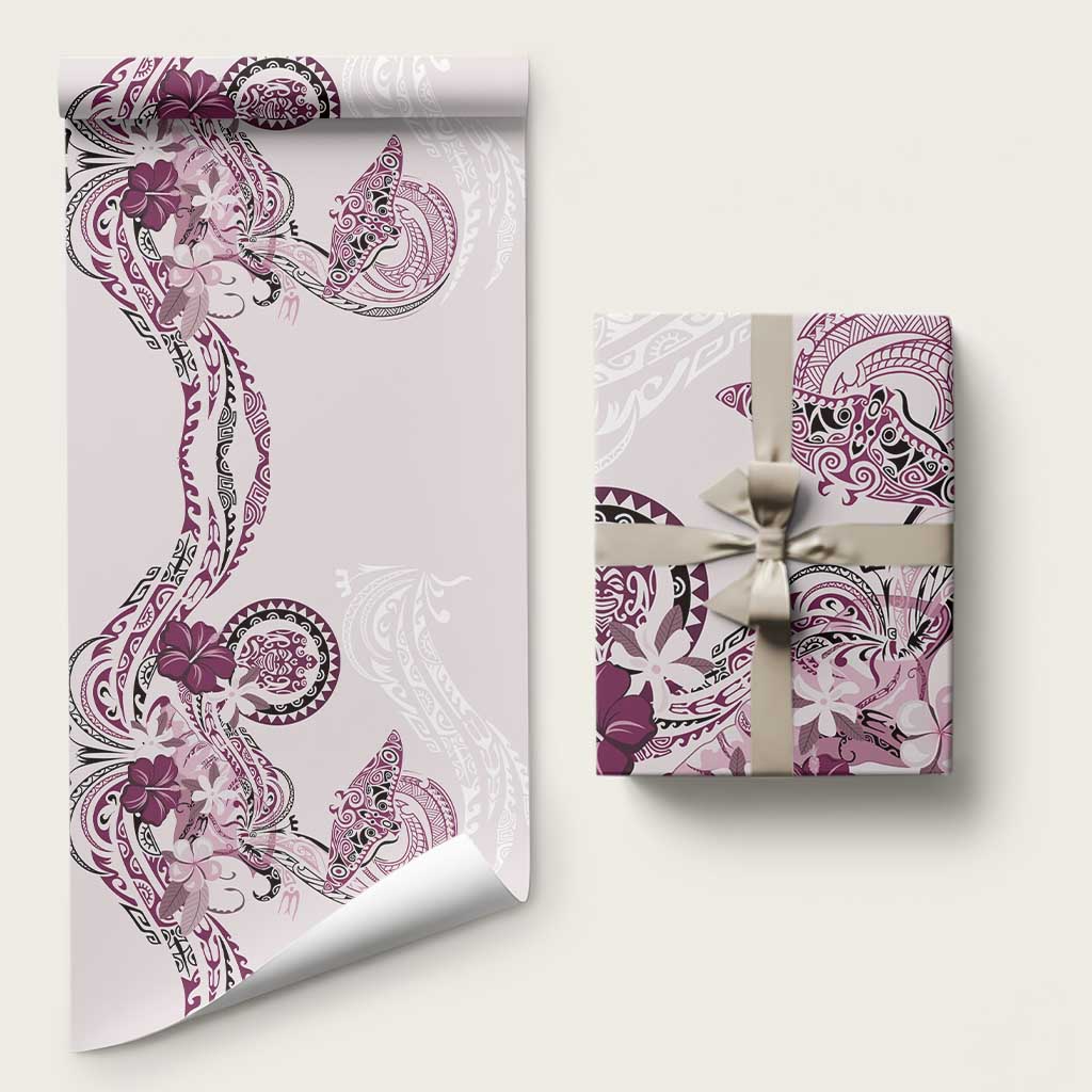 Polynesian Manta Ray Wrapping Paper Pink Floral Turtle Tattoo - Polynesian Pride