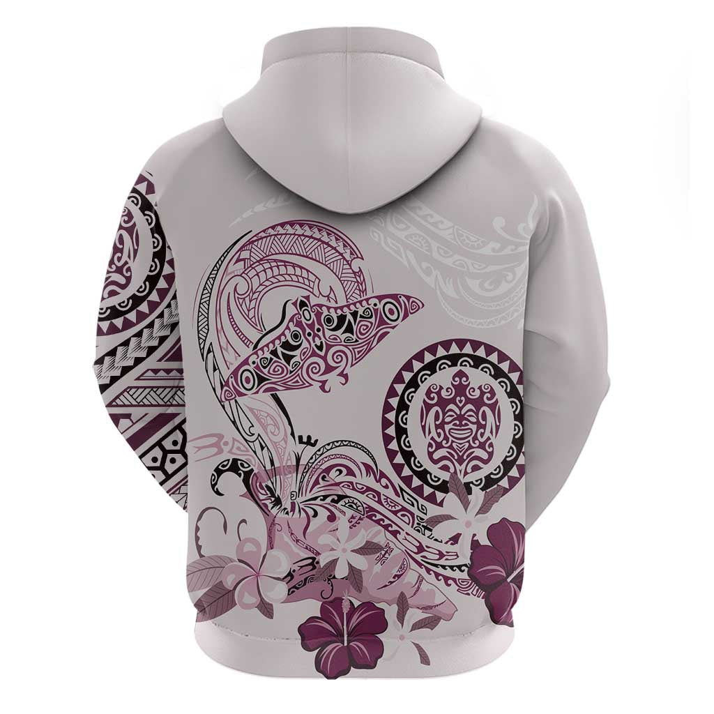 Polynesian Manta Ray Zip Hoodie Pink Floral Turtle Tattoo - Polynesian Pride