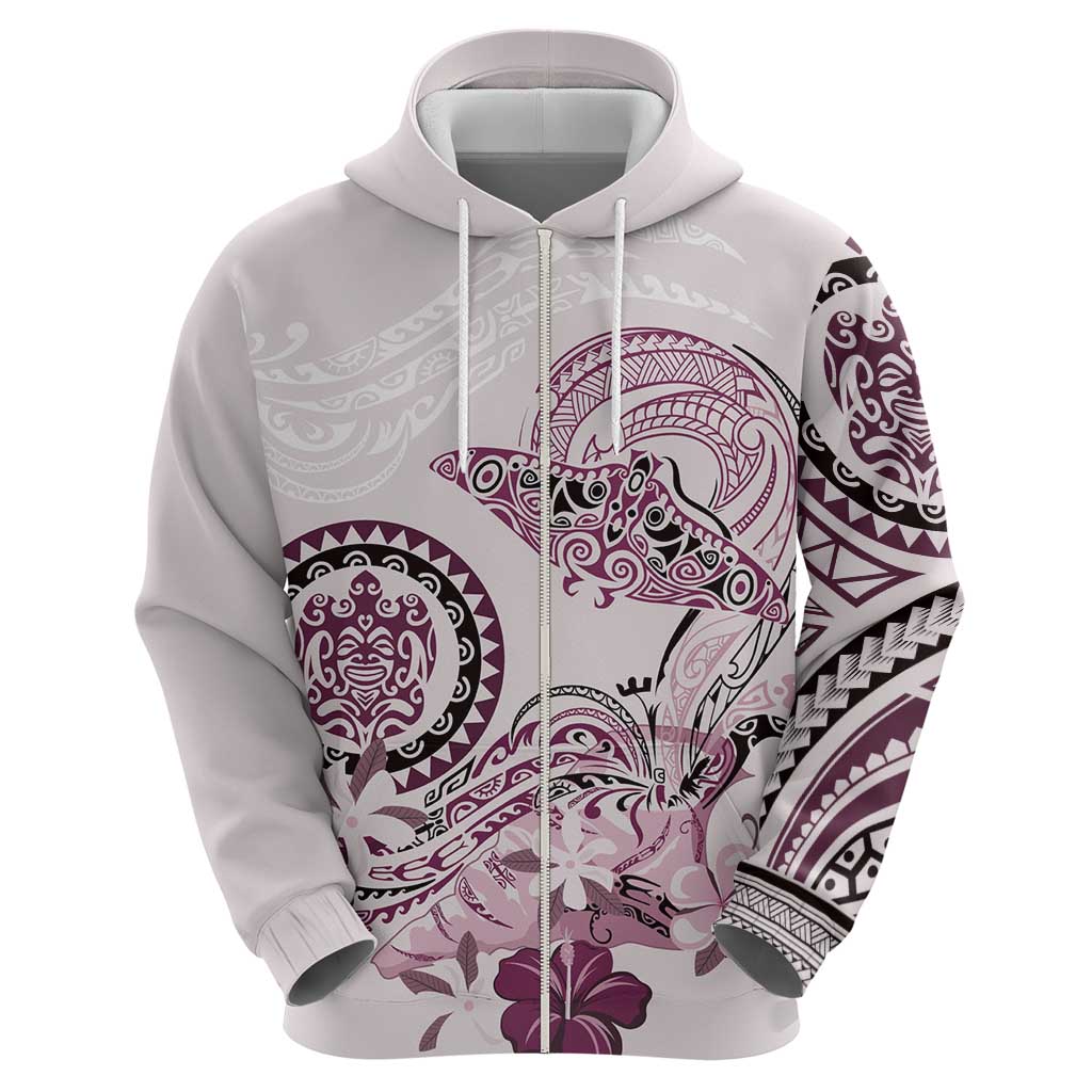 Polynesian Manta Ray Zip Hoodie Pink Floral Turtle Tattoo - Polynesian Pride