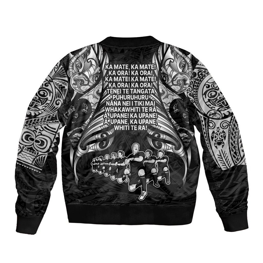New Zealand Rugby Bomber Jacket Black Haka Dance With NZ Champions History LT9 - Polynesian Pride