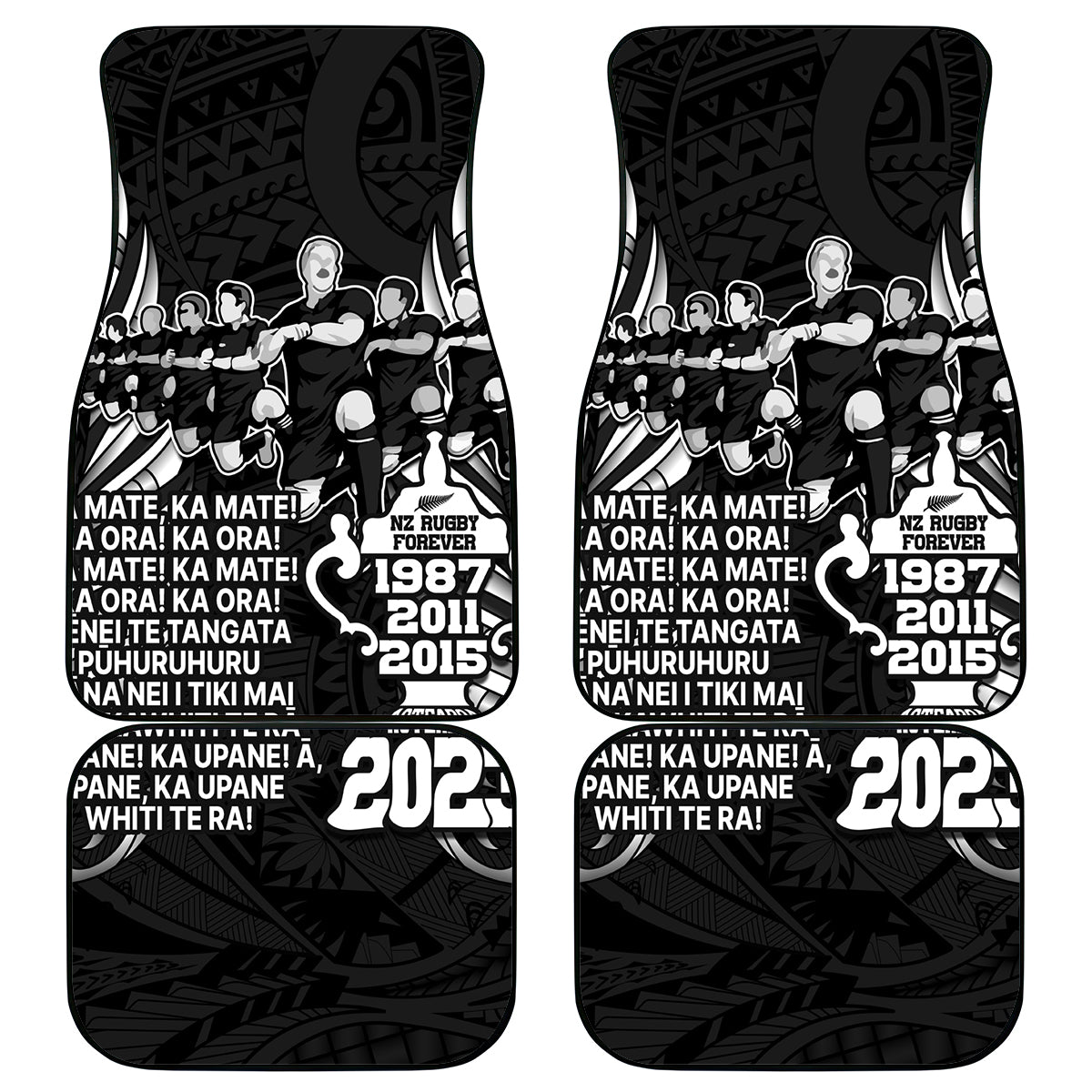 New Zealand Rugby Car Mats Black Haka Dance With NZ Champions History LT9 Black - Polynesian Pride