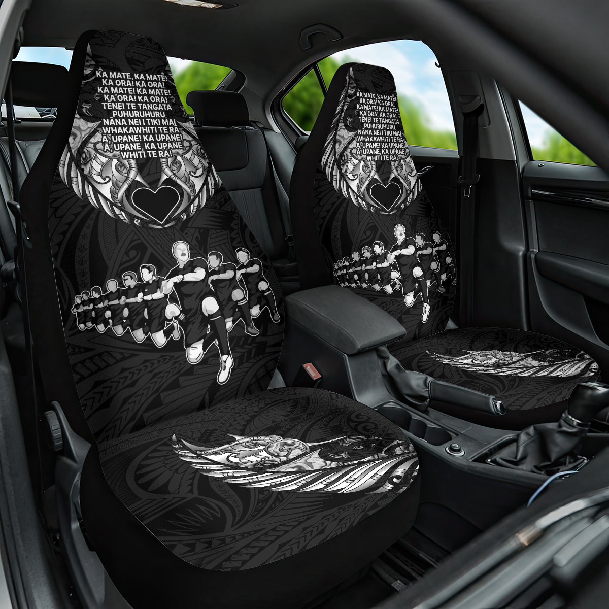 New Zealand Rugby Car Seat Cover Black Haka Dance With NZ Champions History LT9 One Size Black - Polynesian Pride