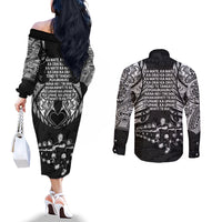 New Zealand Rugby Couples Matching Off The Shoulder Long Sleeve Dress and Long Sleeve Button Shirt Black Haka Dance With NZ Champions History LT9 - Polynesian Pride
