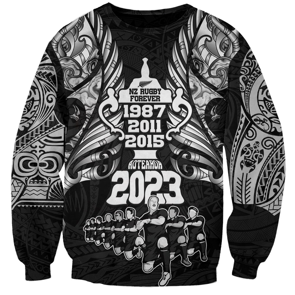 New Zealand Rugby Sweatshirt Black Haka Dance With NZ Champions History LT9 Unisex Black - Polynesian Pride