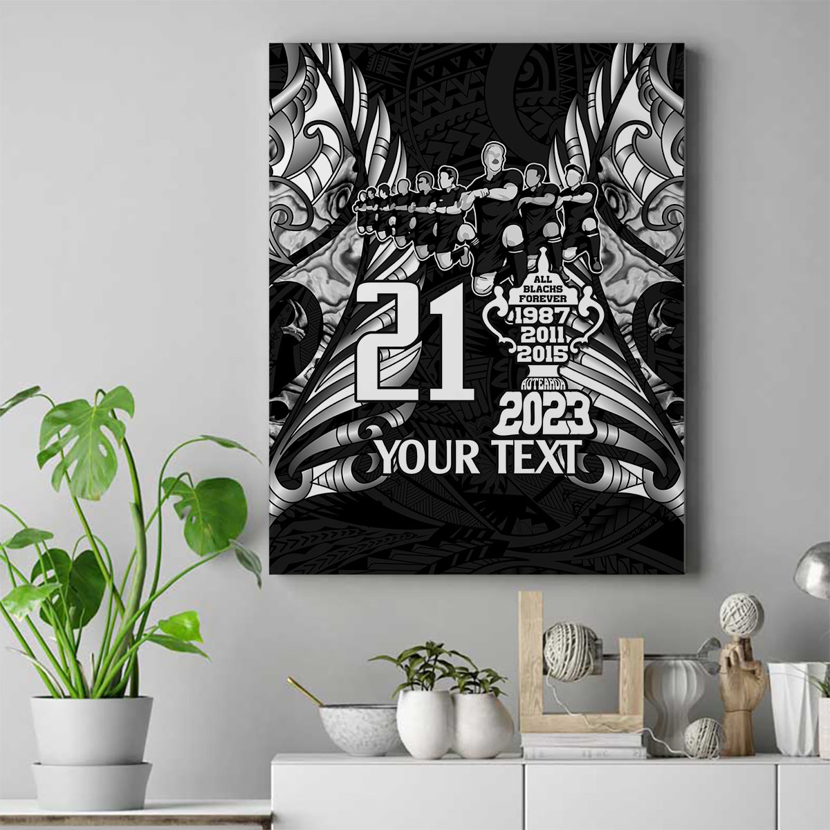 Custom New Zealand Rugby Canvas Wall Art Black Haka Dance With NZ Champions History LT9 Black - Polynesian Pride