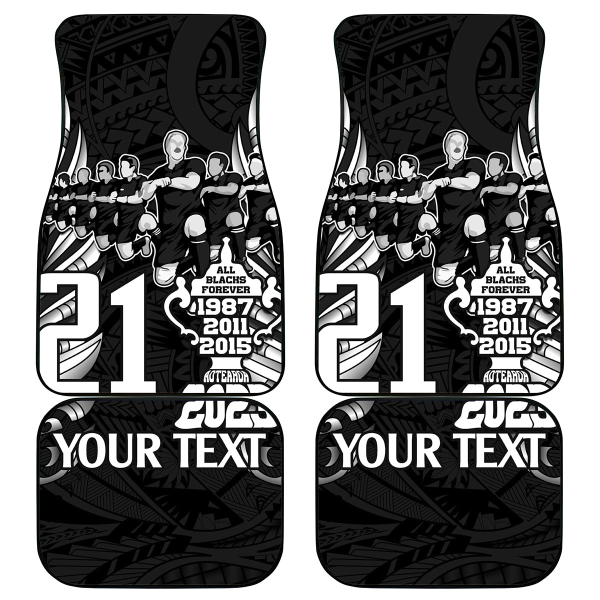 Custom New Zealand Rugby Car Mats Black Haka Dance With NZ Champions History LT9 Black - Polynesian Pride