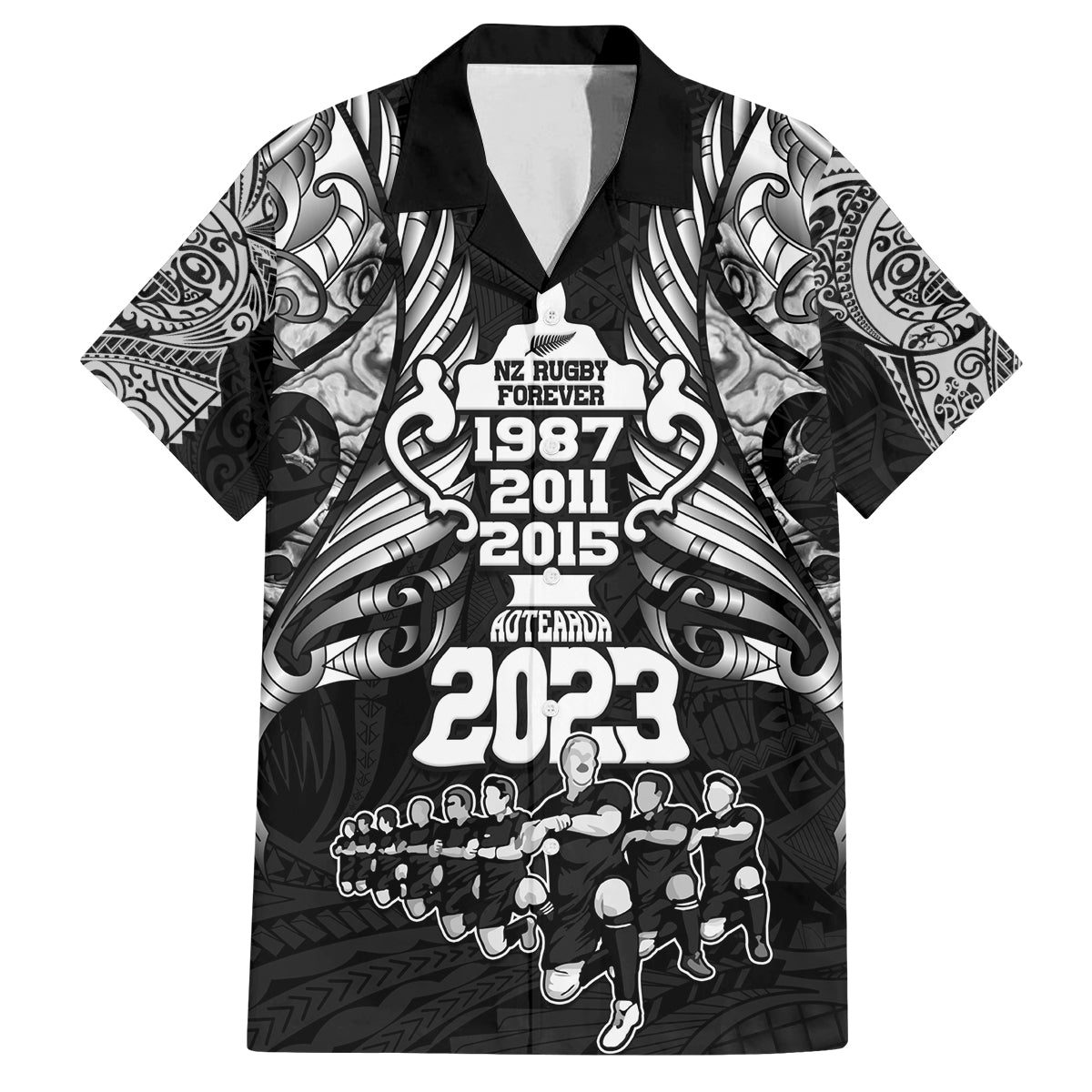 Custom New Zealand Rugby Family Matching Long Sleeve Bodycon Dress and Hawaiian Shirt Black Haka Dance With NZ Champions History LT9 Dad's Shirt - Short Sleeve Black - Polynesian Pride