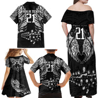 Custom New Zealand Rugby Family Matching Off Shoulder Maxi Dress and Hawaiian Shirt Black Haka Dance With NZ Champions History LT9 - Polynesian Pride