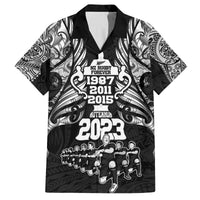 Custom New Zealand Rugby Family Matching Puletasi Dress and Hawaiian Shirt Black Haka Dance With NZ Champions History LT9 Dad's Shirt - Short Sleeve Black - Polynesian Pride
