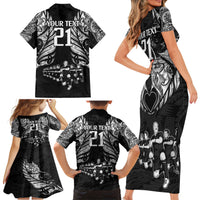 Custom New Zealand Rugby Family Matching Short Sleeve Bodycon Dress and Hawaiian Shirt Black Haka Dance With NZ Champions History LT9 - Polynesian Pride