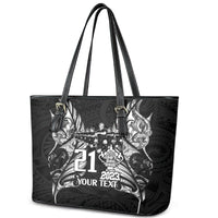 Custom New Zealand Rugby Leather Tote Bag Black Haka Dance With NZ Champions History LT9 - Polynesian Pride